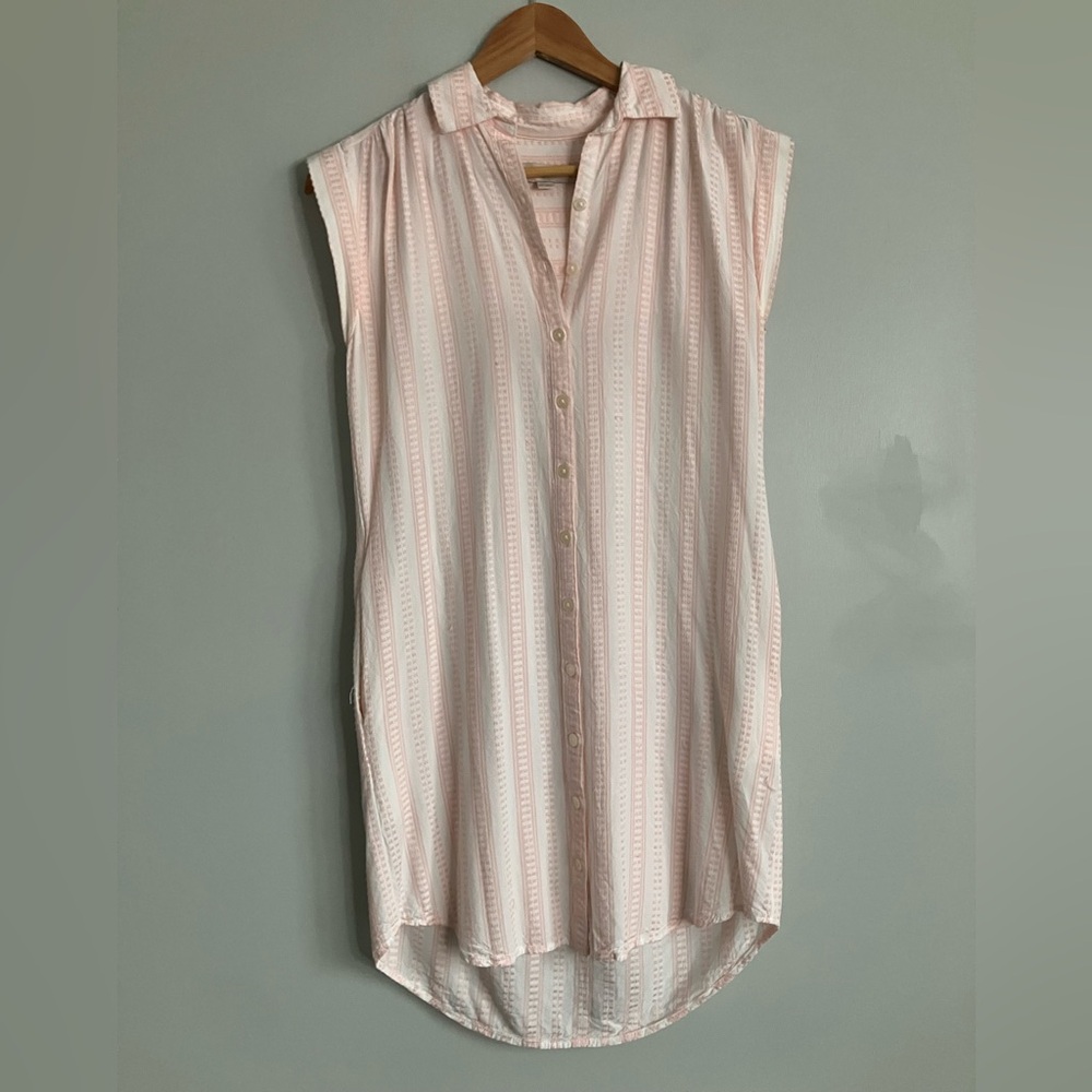 LOFT White and Pink Light Weight Cap Sleeve Tank Shirt Dress Size XSP - Picture 2 of 10